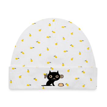 Süße Katze hat Hunger - Baby Premium Organic Mütze - Weiß/Zitronengelb - Vorne