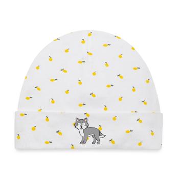 Wolf Wölfe - Baby Premium Organic Mütze - Weiß/Zitronengelb - Vorne