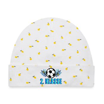 SCHULANFANG 2. KLASSE FUßBALL - Baby Premium Organic Mütze - Weiß/Zitronengelb - Vorne
