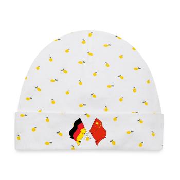 Flagge von Deutschland und Flagge China - Baby Premium Organic Mütze - Weiß/Zitronengelb - Vorne