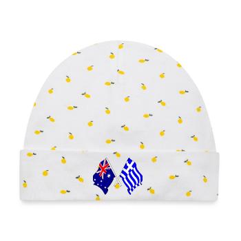 Flagge Australiens und Flagge Griechenlands - Baby Premium Organic Mütze - Weiß/Zitronengelb - Vorne