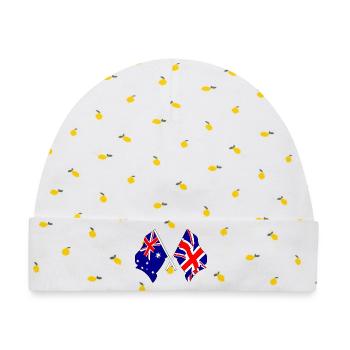 Flagge von Australien und Flagge von England - Baby Premium Organic Mütze - Weiß/Zitronengelb - Vorne