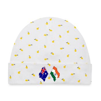 Flagge von Australien und Flagge Indien - Baby Premium Organic Mütze - Weiß/Zitronengelb - Vorne