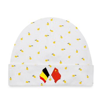 Flagge Belgien Flagge China - Baby Premium Organic Mütze - Weiß/Zitronengelb - Vorne