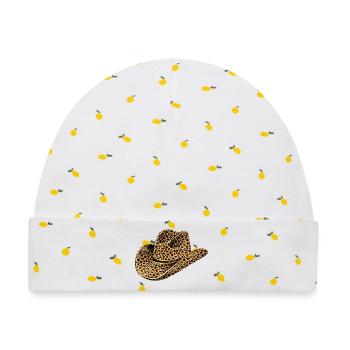 Cowboyhut,Westernhut im Leoparden Muster - Baby Premium Organic Mütze - Weiß/Zitronengelb - Vorne