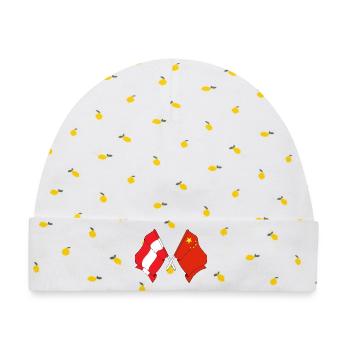 Flagge Österreich, Flagge China - Baby Premium Organic Mütze - Weiß/Zitronengelb - Vorne