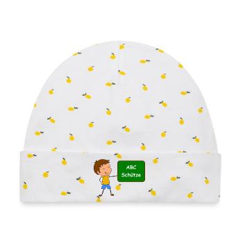Einschulung ABC Schütze - Baby Premium Organic Mütze - Weiß/Zitronengelb - Vorne