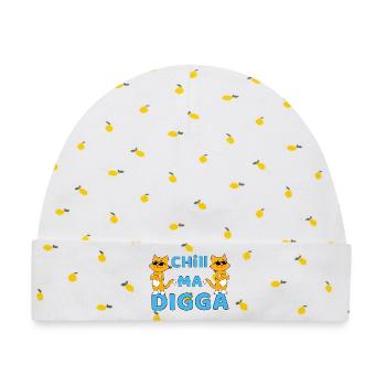 Chill ma Digga - lustige katze mit Sonnenbrille - Baby Premium Organic Mütze - Weiß/Zitronengelb - Vorne