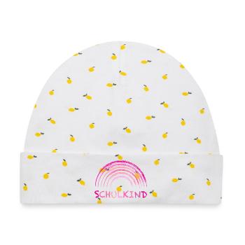 Schulkind Kreide Regenbogen pink zur Einschulung - Baby Premium Organic Mütze - Weiß/Zitronengelb - Vorne