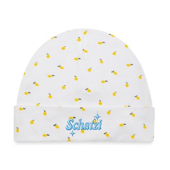 schatzi / Y2K-Design / blau - Baby Premium Organic Mütze - Weiß/Zitronengelb - Vorne