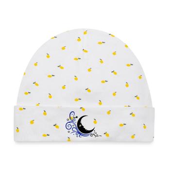Mystischer Mond mit Sternen Nacht Symbol - Baby Premium Organic Mütze - Weiß/Zitronengelb - Vorne