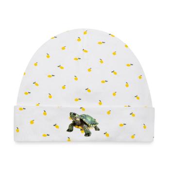 Detailreiche Schildkrötenillustration auf Kleidung - Baby Premium Organic Mütze - Weiß/Zitronengelb - Vorne