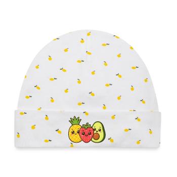 Kunterbuntes Obstfreunde Trio - Baby Premium Organic Mütze - Weiß/Zitronengelb - Vorne
