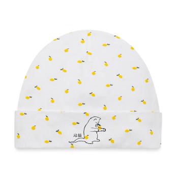 Zhan Mao - die stehende Katze - Baby Premium Organic Mütze - Weiß/Zitronengelb - Vorne