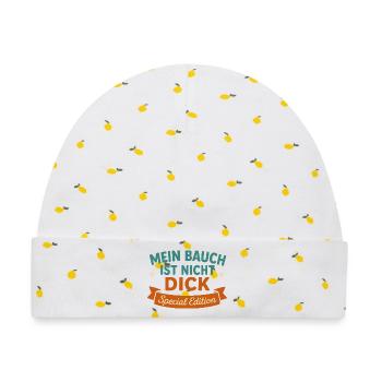 Mein Bauch ist nicht dick – Special Edition - Baby Premium Organic Mütze - Weiß/Zitronengelb - Vorne