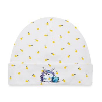 Schlafendes Einhorn und Kaffeebecher - Baby Premium Organic Mütze - Weiß/Zitronengelb - Vorne