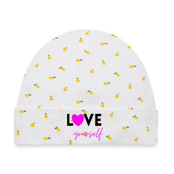 LOVE YOURSELF PINK! SELFLOVE EEMPOWERMENT MENTAL - Baby Premium Organic Mütze - Weiß/Zitronengelb - Vorne