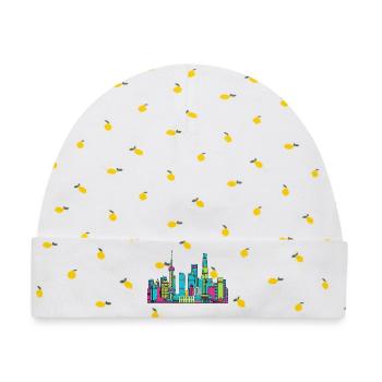 Shanghai City Skyline: Orientalische Perlenlinienzeichnung - Baby Premium Organic Mütze - Weiß/Zitronengelb - Vorne