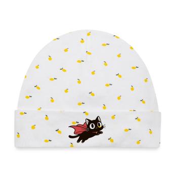 Fliegende Superkatze | Schwarze Katze mit Umhang - Baby Premium Organic Mütze - Weiß/Zitronengelb - Vorne