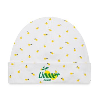 Stylisches „Limone sul Garda“ Zitronenprint Shirt - Baby Premium Organic Mütze - Weiß/Zitronengelb - Vorne