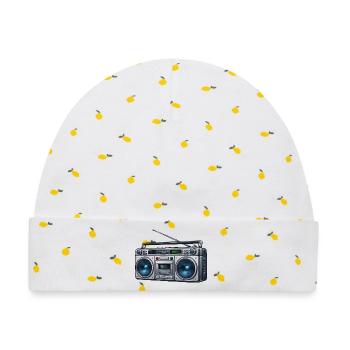 Retro Boombox Ghettoblaster - Baby Premium Organic Mütze - Weiß/Zitronengelb - Vorne
