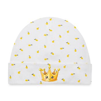 Kawaii Goldene Krone Illustration - Baby Premium Organic Mütze - Weiß/Zitronengelb - Vorne