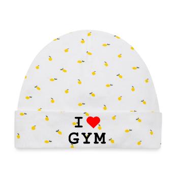 I love Gym - Ich liebe das Gym - Baby Premium Organic Mütze - Weiß/Zitronengelb - Vorne
