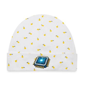 Leuchtender Mikrochip Digitalkern - Baby Premium Organic Mütze - Weiß/Zitronengelb - Vorne