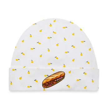 Baguette-Sandwich Illustration - Baby Premium Organic Mütze - Weiß/Zitronengelb - Vorne