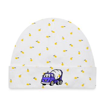 Bauwagen-Kids - Baby Premium Organic Mütze - Weiß/Zitronengelb - Vorne