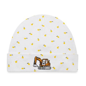 Excavator Kids - Baby Premium Organic Mütze - Weiß/Zitronengelb - Vorne