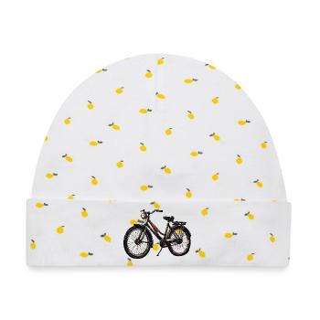 Vintage Fahrrad Silhouette - Baby Premium Organic Mütze - Weiß/Zitronengelb - Vorne