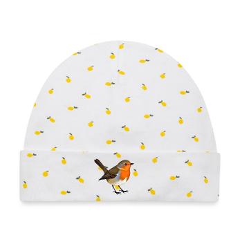Rotkehlchen Vogel - Baby Premium Organic Mütze - Weiß/Zitronengelb - Vorne