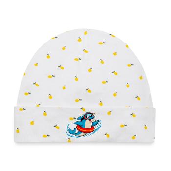 Lustiger Delfin mit Taucherbrille - Baby Premium Organic Mütze - Weiß/Zitronengelb - Vorne