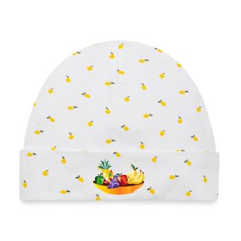 Geometrisches Obst Stillleben –  Früchte Schale - Baby Premium Organic Mütze - Weiß/Zitronengelb - Vorne