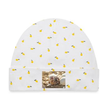 Straussenküken im Nest mit Eierschalen - Baby Premium Organic Mütze - Weiß/Zitronengelb - Vorne