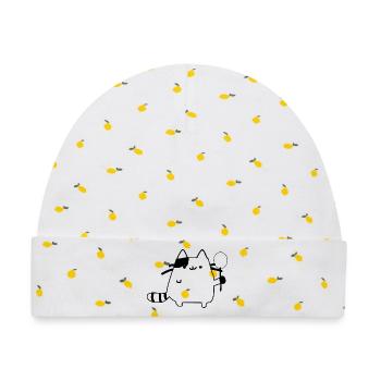 Cute Cat - Baby Premium Organic Mütze - Weiß/Zitronengelb - Vorne