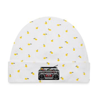 Retro Boombox Grafik - Baby Premium Organic Mütze - Weiß/Zitronengelb - Vorne