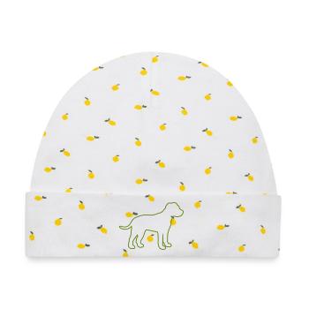 Hundesilhouette in Linienkunst - Baby Premium Organic Mütze - Weiß/Zitronengelb - Vorne