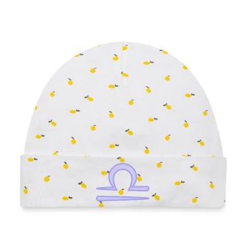 Waage-Tierkreiszeichen Pastel Lila - Baby Premium Organic Mütze - Weiß/Zitronengelb - Vorne