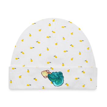 Azure Swirl und Ember Cloud - Baby Premium Organic Mütze - Weiß/Zitronengelb - Vorne