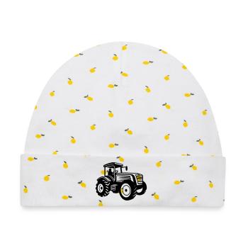 Traktor mit Fahrer Symbol - Baby Premium Organic Mütze - Weiß/Zitronengelb - Vorne