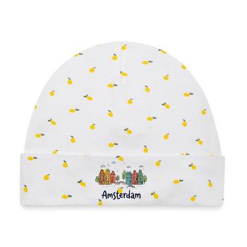 Amsterdamer Stadtbild-Doodles - Baby Premium Organic Mütze - Weiß/Zitronengelb - Vorne