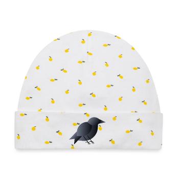 Geometrischer dunkelblauer Vogel - Baby Premium Organic Mütze - Weiß/Zitronengelb - Vorne