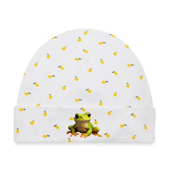 Froschgrüner PopArt Frosch - Baby Premium Organic Mütze - Weiß/Zitronengelb - Vorne