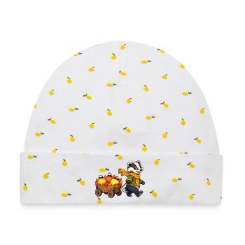 Dachskind mit buntem Blätterlichterwagen - Baby Premium Organic Mütze - Weiß/Zitronengelb - Vorne