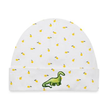 Salbeigrüner Aquarell-Dino - Baby Premium Organic Mütze - Weiß/Zitronengelb - Vorne