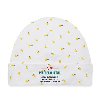 Pflegefachfrau – Superheldin Pflege Spruch - Baby Premium Organic Mütze - Weiß/Zitronengelb - Vorne