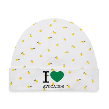 I LOVE AVOCADOS Avokados Avokado - Baby Premium Organic Mütze - Weiß/Zitronengelb - Vorne