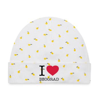 I LOVE BEOGRAD Belgrad Serbien - Baby Premium Organic Mütze - Weiß/Zitronengelb - Vorne